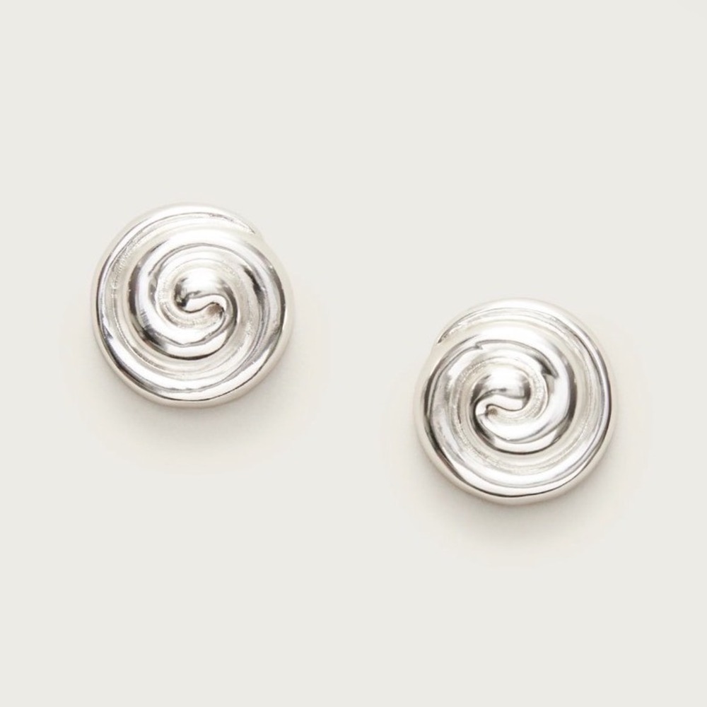 J.Crew Textured Swirl Stud Earrings Shiny Matte Silver Hypoallergenic New